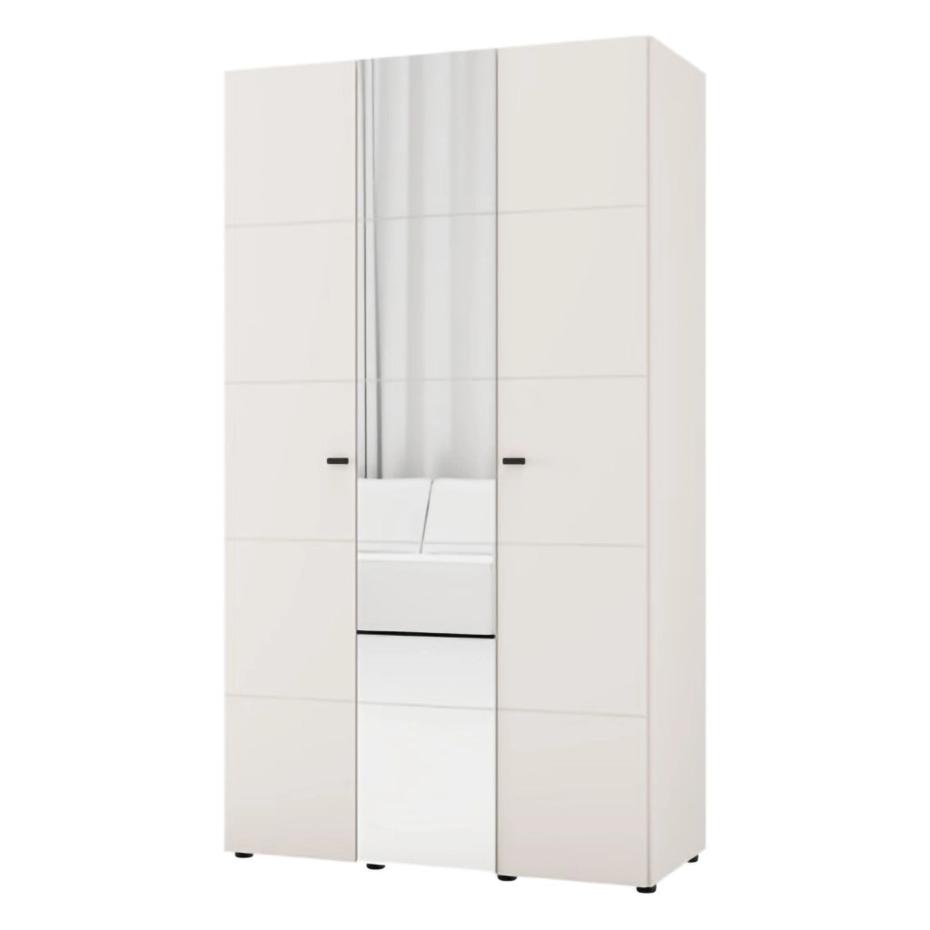 Armadio Camera da Letto Ouarza, Guardaroba 3 Ante Appendiabiti, 117x52 cm Bianco Crema