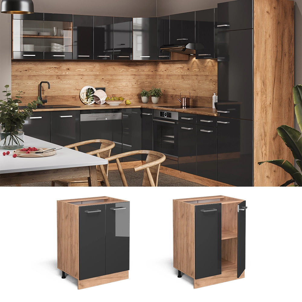 Vicco Mobiletto base cucina Antracite lucido 60 cm , PL Rovere