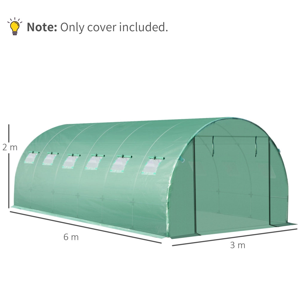 Telo di Ricambio per Serra da Giardino 6x3x2 m con 12 Finestre e Porta Avvolgibile Verde
