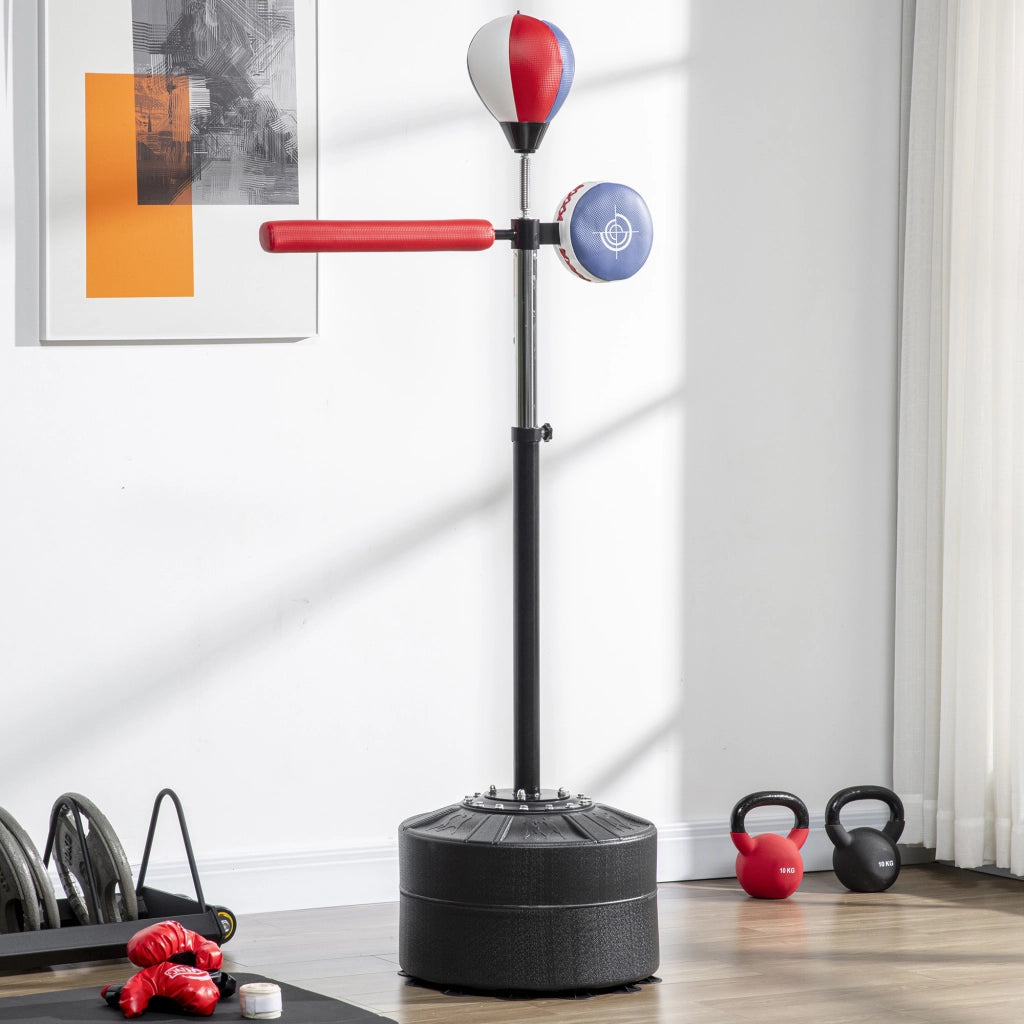 Sacco Boxe da Terra con Barra Girevole. Speedball e Colpitore. in Acciaio. HDPE e PU. 80.5x48x163-205 cm
