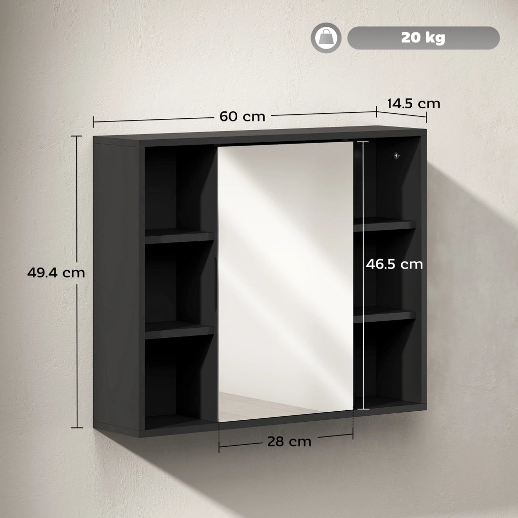 Mobile Bagno con Specchio e Ante ¨C zephmum ¨C Nero 60x14.5x49.4 cm