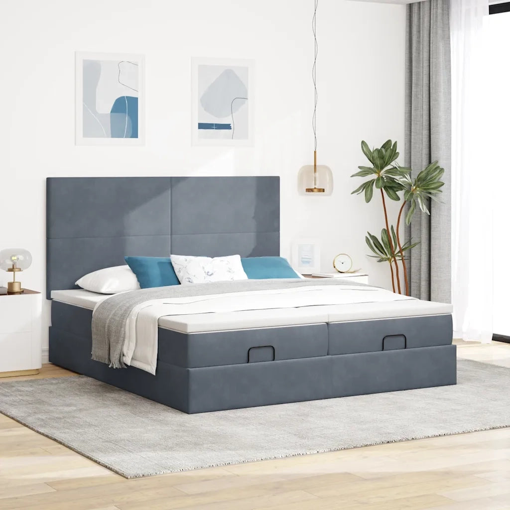 Struttura Letto Pouf con Materassi 160x200 cm in Velluto 3313749