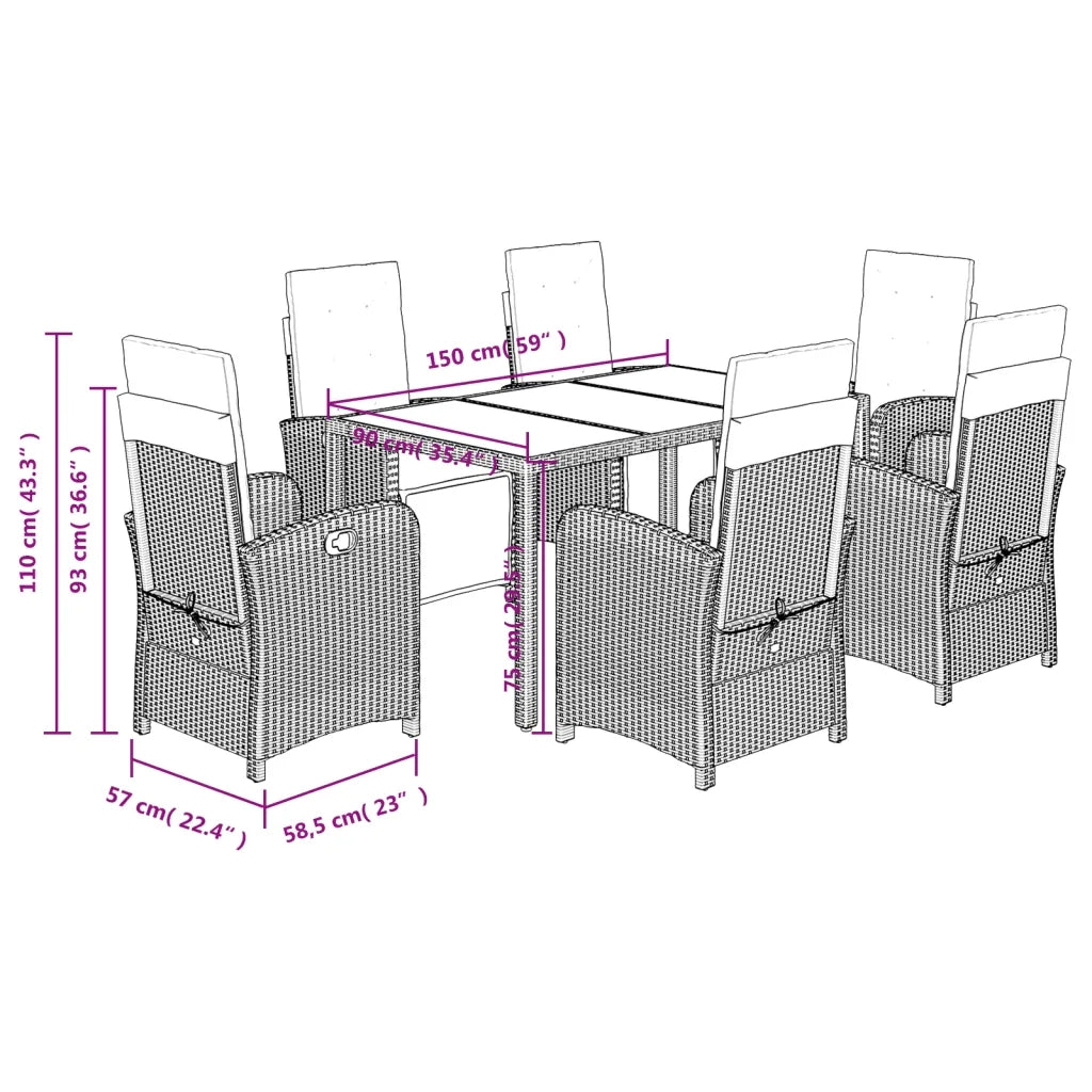Set da Pranzo da Giardino 7 pz con Cuscini in Polyrattan Grigio 3212466