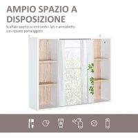 Armadietto con Specchio in MDF e Truciolato con 3 Ripiani Laterali e Ripiano Regolabile Interno, 60x14.5x49.4 cm