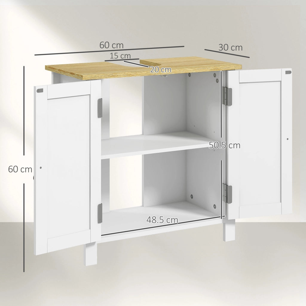 Mobile sottolavabo bagno con 2 ante e ripiano regolabile, 60x30x60 cm, bianco