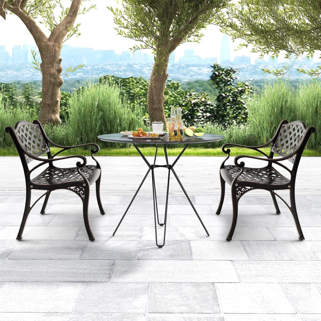 Set di 2 sedie da giardino, da bistrò, resistenti alle intemperie, in alluminio pressofuso, da giardino, da giardino, da terrazza, ergonomiche con schienali e braccioli, da giardino anticato,
