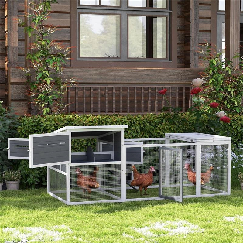 POLLAIO PER GALLINE CON CASETTA NIDO PER COVA E AREA ESTERNA 214X101X 91.5 CM GRIGIO