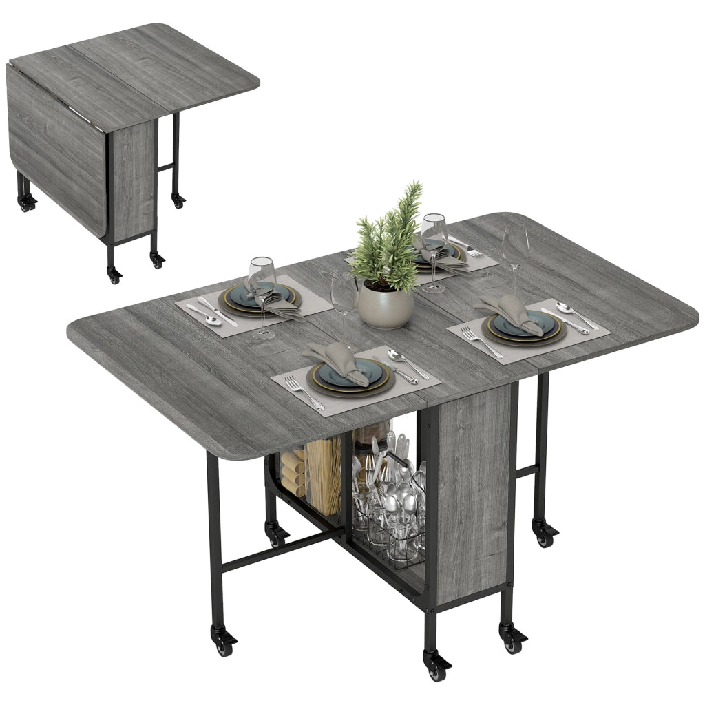 Tavolo allungabile pieghevole con ruote ¨C zephmum ¨C Grigio, 6 persone