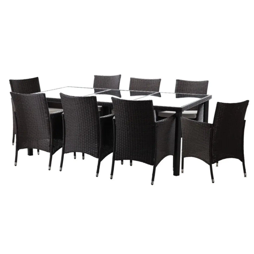 Salone da giardino ZORELIA 8 posti marrone e beige con grande tavolo e sedie