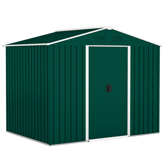 Casetta Box da Giardino Porta Attrezzi 236x174x190 cm con Porte Scorrevoli in Acciaio Verde
