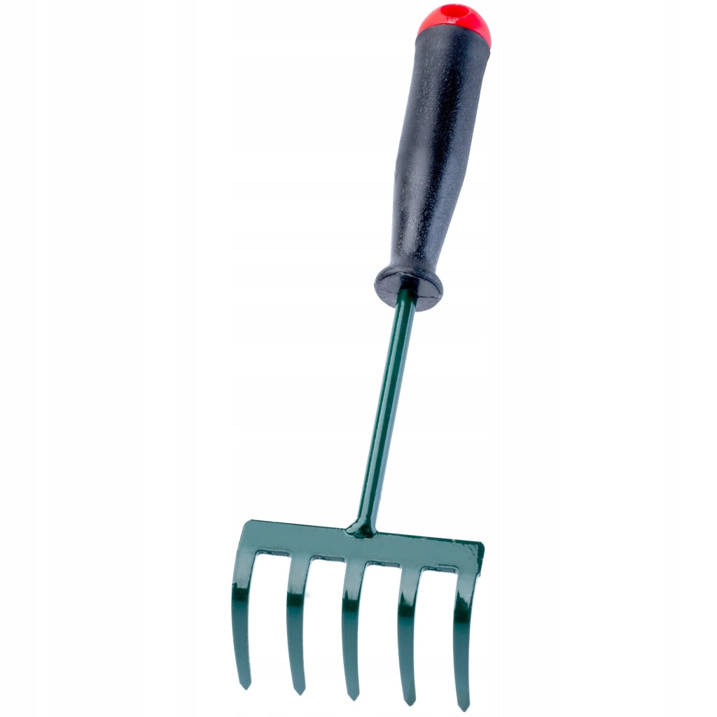 KADAX Piccolo rastrello in metallo per foglie, erba e giardino, 25 cm, 5 denti, manico