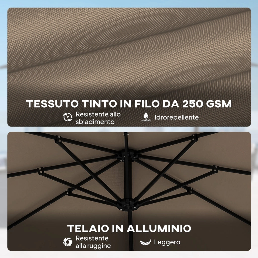 Ombrellone da Giardino 286x286x251 cm Decentrato con Base a Croce e Copertura in Alluminio Cachi