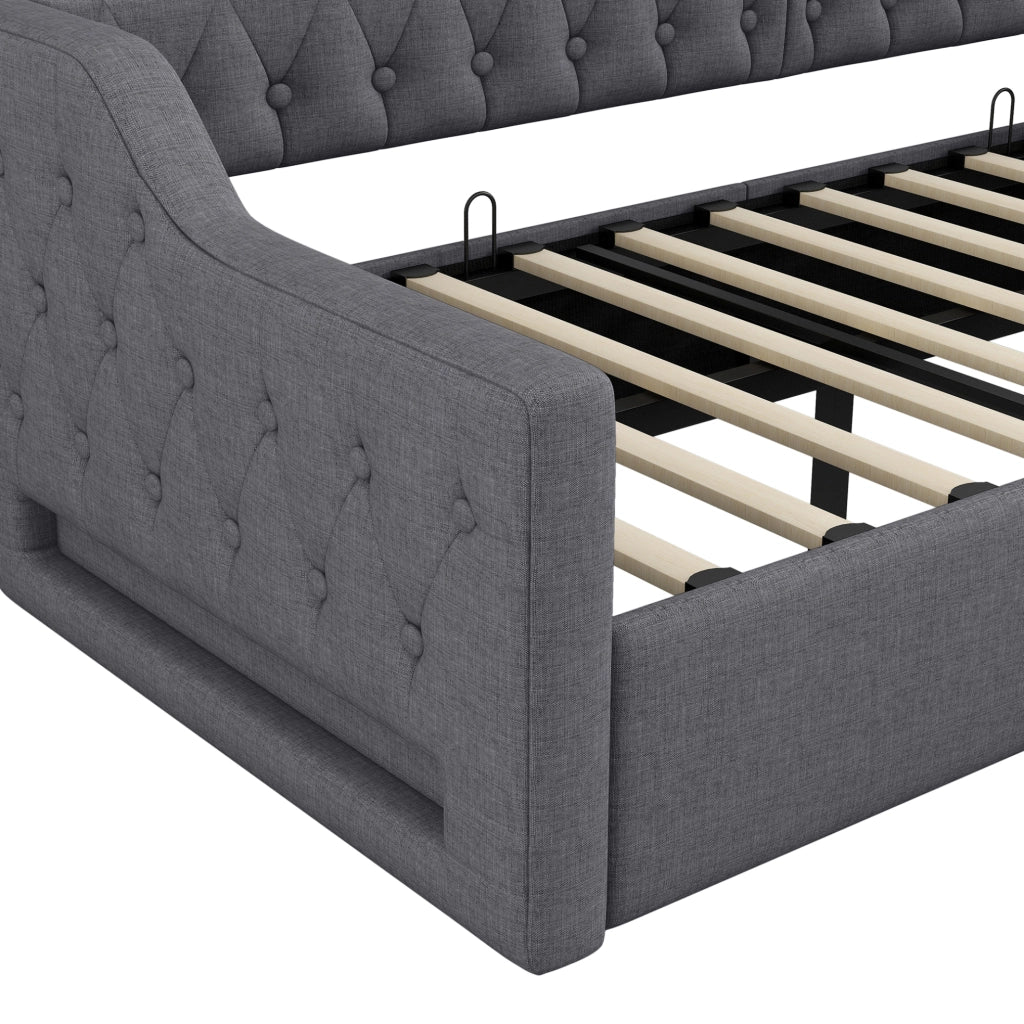 Letto 90x200 cm con contenitore e LED in MDF; multistrato e imbottito grigio