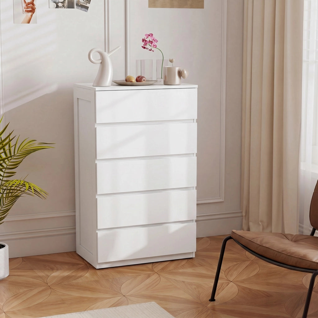 Cassettiera 5 Cassetti Design Moderno Senza Maniglie ¨C Zephmum ¨C Bianco 100x60x39 cm