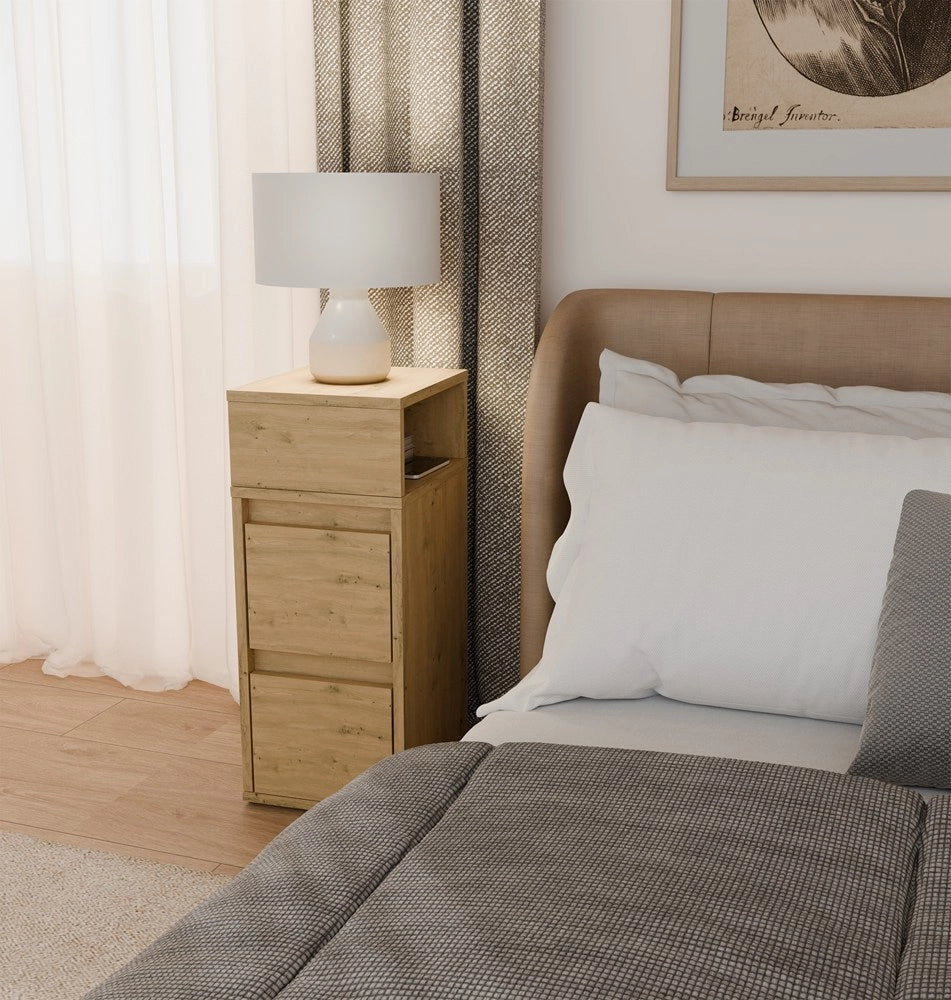 Comodino york tavolino nocny ripiano 2 cassetti per camera da letto rovere artisan