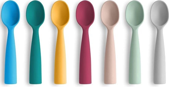 Utensili per bambini in silicone, 7 pezzi di cucchiai di alimentazione extra morbidi, BPA liberi, per neonati, bambini e piccoli bambini