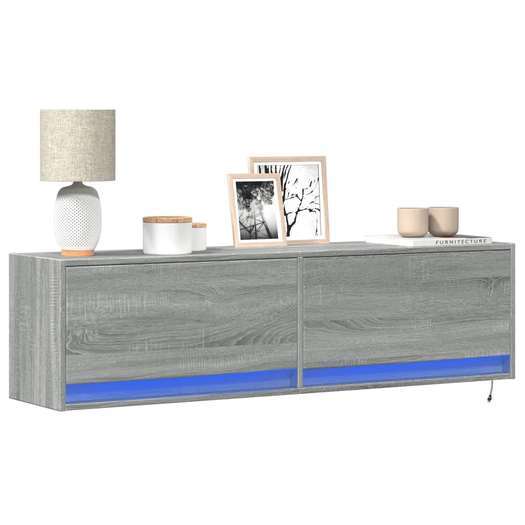 vidaXL Mobile TV a Parete con Luci LED Grigio Sonoma 140x31x38 cm