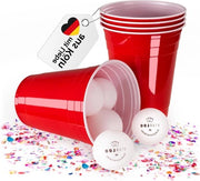 100 Tazze di Partito Riciclabili Incl. 12 Palline - Tazze di Partito Originali Americane - Bicchieri di Biliardo per Festa - 16oz (473ml) - Resistenti al Lavastoviglie - Tazze di Partito Rosse