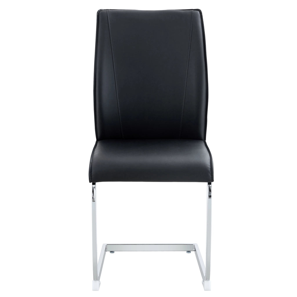 Sedie da Pranzo in Ecopelle ¨C MINIMAL ¨C Nero, Gambe in Metallo Argento, Set 4 Pezzi