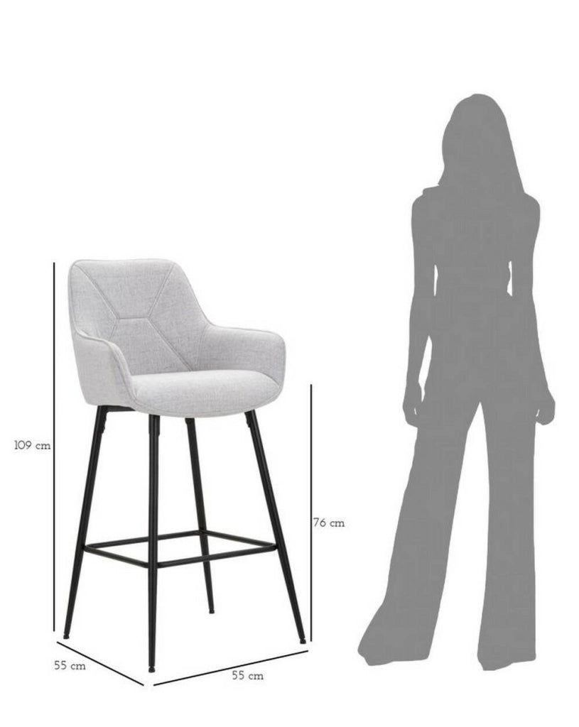 Set di 2 sgabelli Moore, Seggiola alta, Sedia senza schienale, Seduta regolabile, 55x55 h109 cm, Nero e Grigio