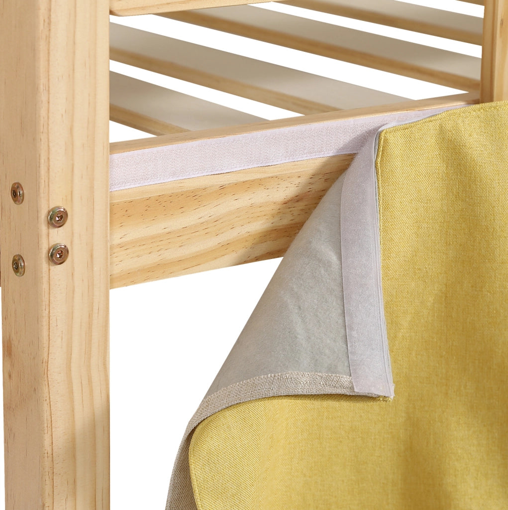 Letto a castello 90x200 cm con scivolo; tenda e scala in MDF e pino naturale