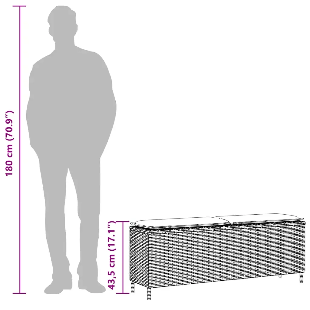 Panca da Giardino con Cuscino 110x30x40,5 cm in Polyrattan