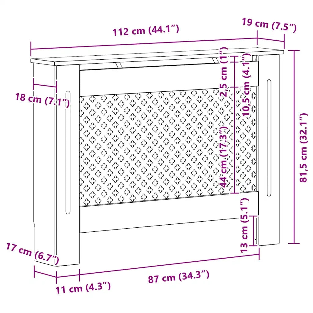 Copertura per Radiatore 112x19x81,5 cm in MDF CFW9047037