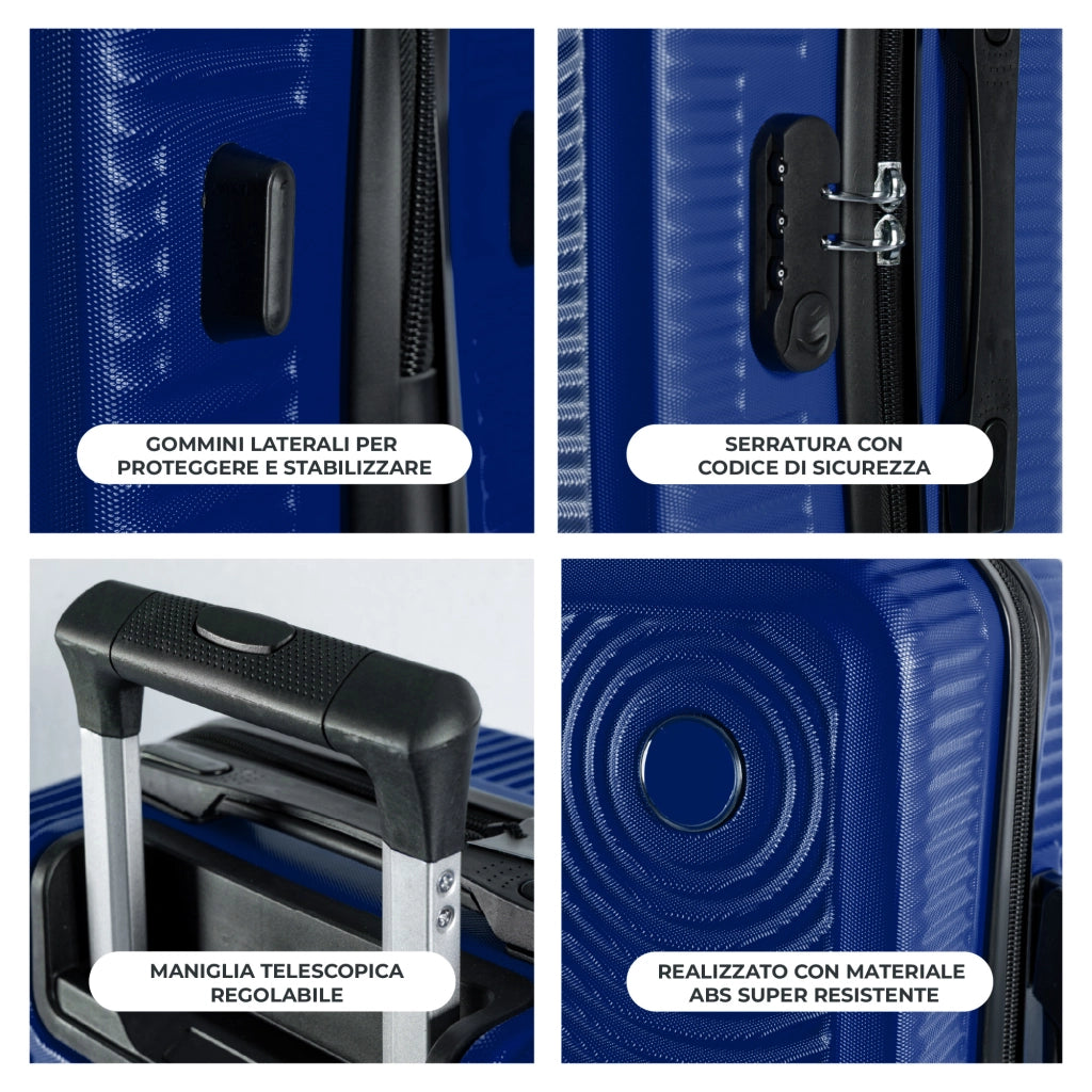 Trolley Bagaglio Mano Rigido 54x33x22 Piccolo Ultraleggero Valigia In Abs Con 4 Ruote Rimovibili Manico Chiusura Di Sicurezza Per Compagnie Low Cost Economy Zaino Da Viaggio Blu Royal