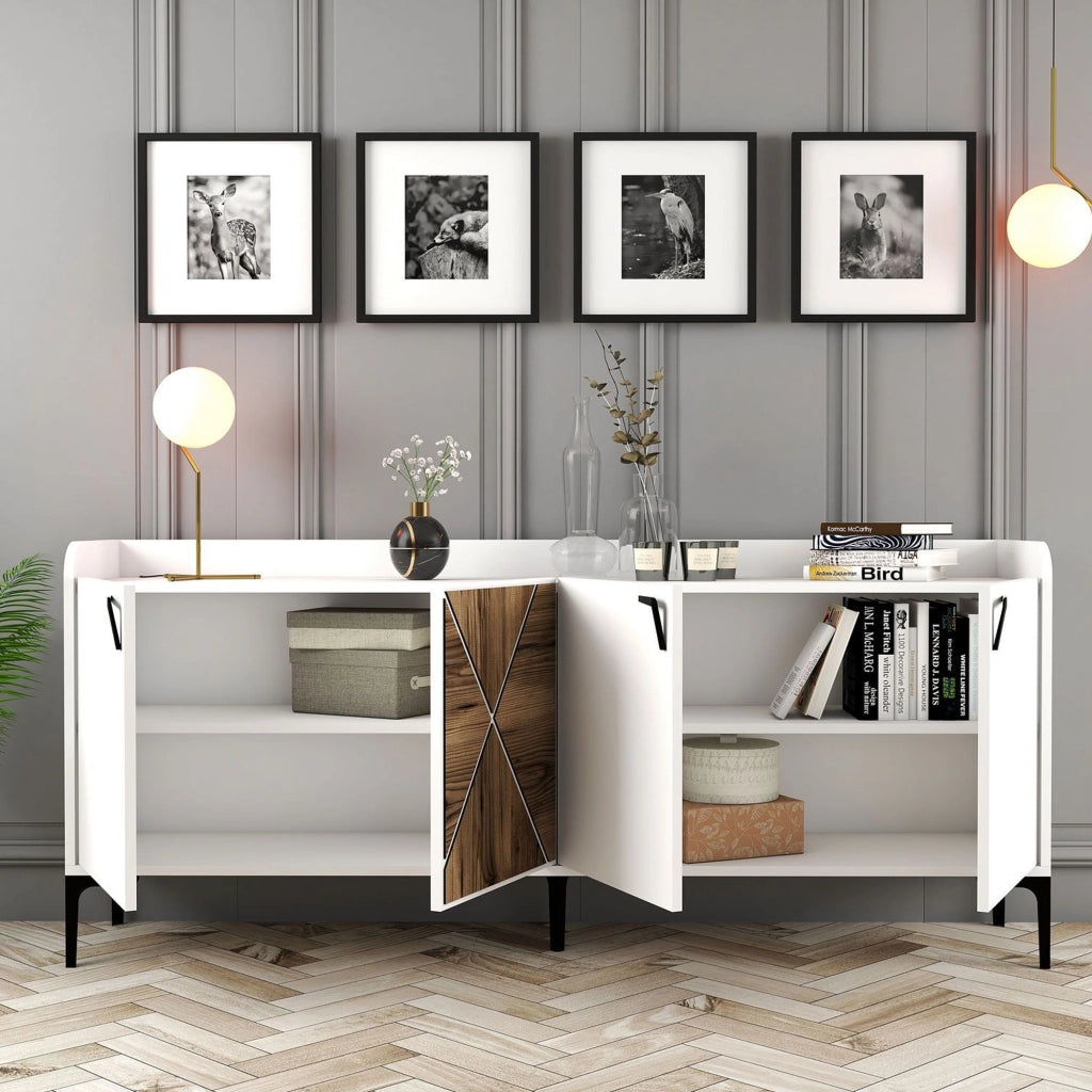 Madia Elini, Credenza 2 Ripiani, 180x35x78h cm Bianco