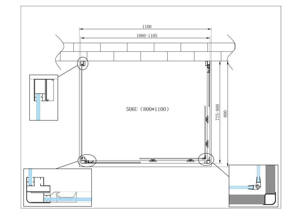 Box Cabina Doccia 3 Lati Vetro Fisso Laterale + Due Lati Scorrevoli Vetro 6 mm H 190 cm 80x110x80