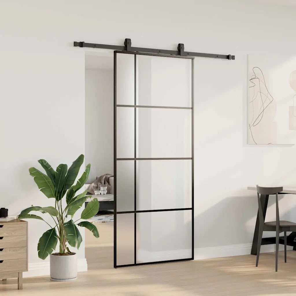Porta Scorrevole con Ferramenta Nera 90x205 cm in Vetro ESG 3375811