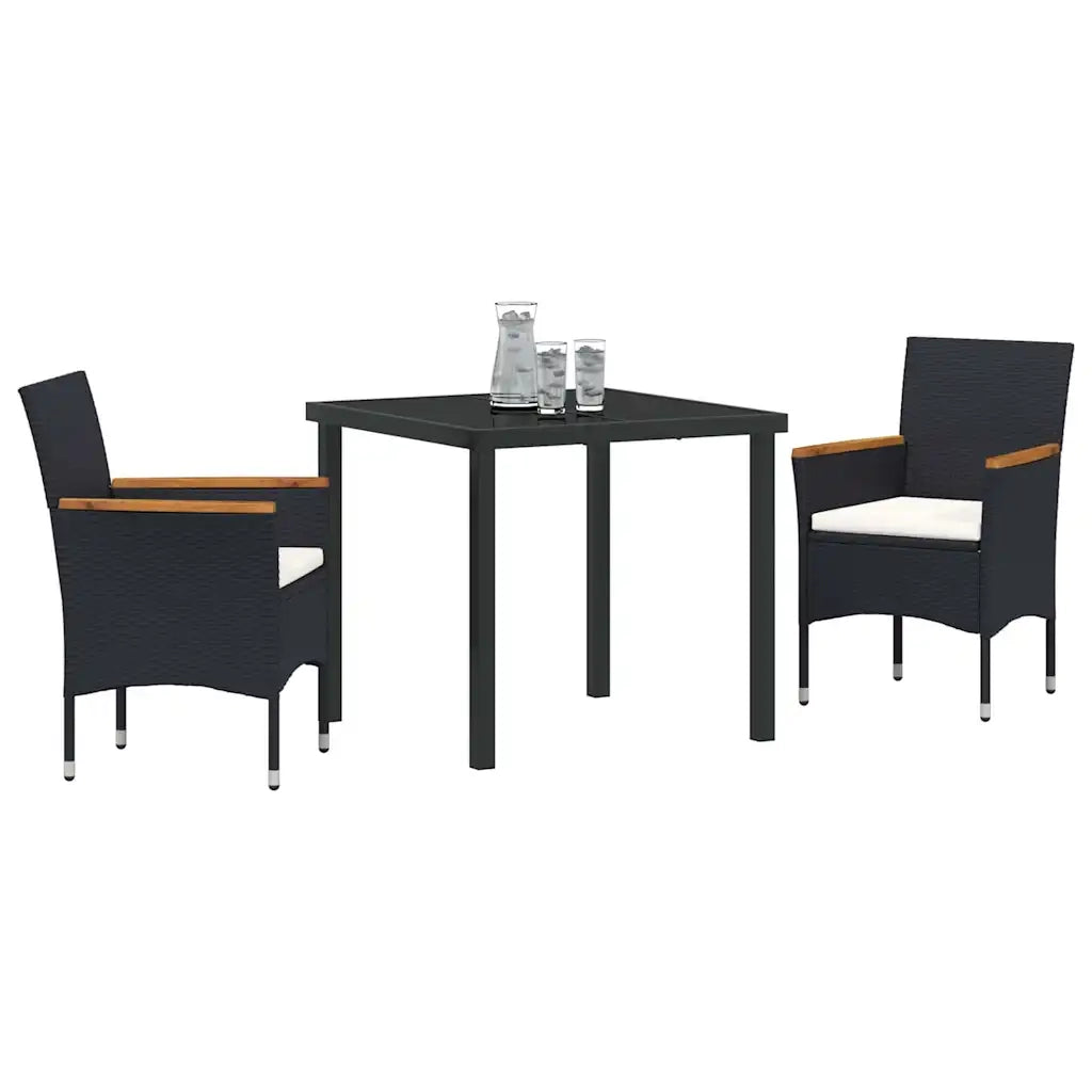 Set da Pranzo per Giardino con cuscino 3 pcs Nero polyrattan