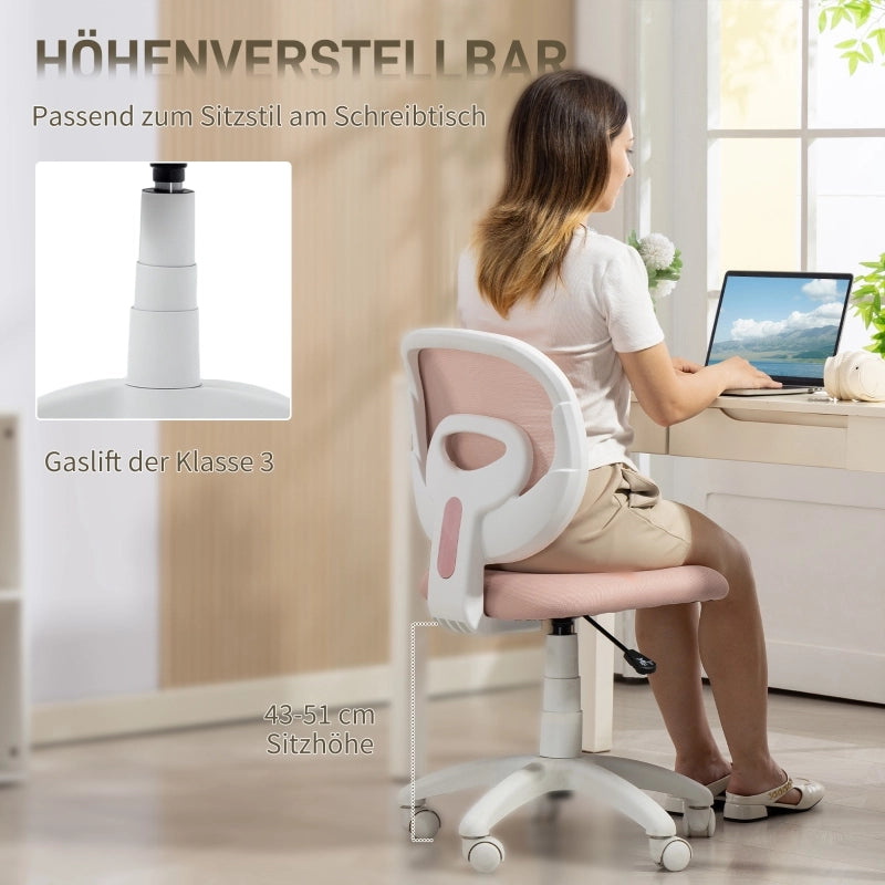Sedia da ufficio ergonomica girevole con schienale in rete e seduta imbottita, altezza regolabile, in plastica rosa