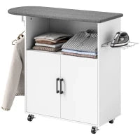 Mobile Asse da Stiro con Armadietto a 2 Ante e Spazio Aperto, 125x43.5x102.5 cm, Bianco