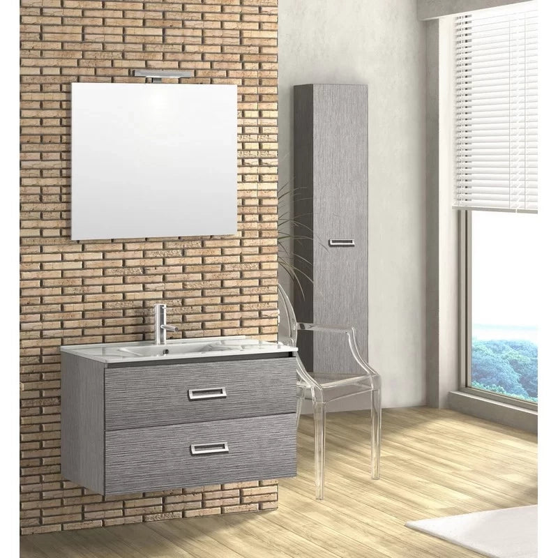 Mobile bagno sospeso fantasy 90 cm grigio matrix con lavabo e specchio