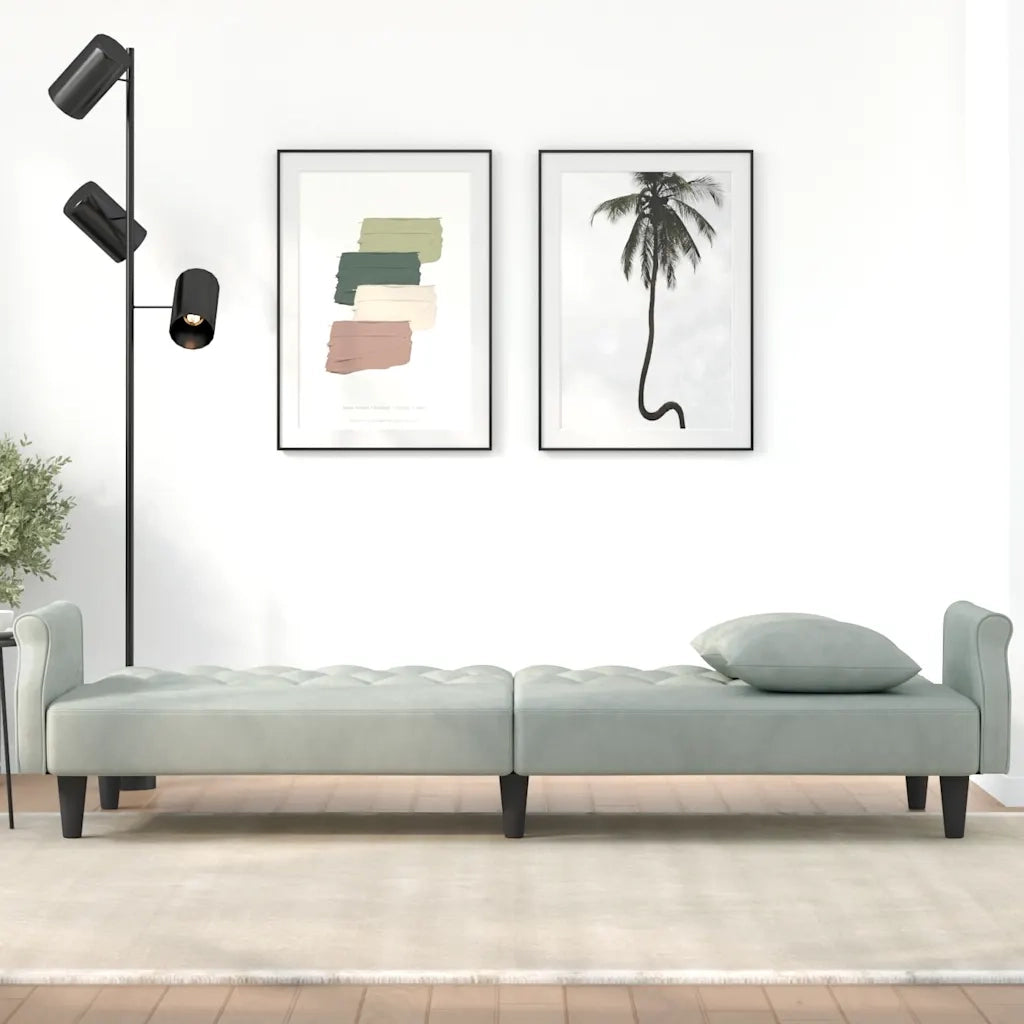 Divano letto | Sof¨¤ letto | Letto singolo con Braccioli Grigio Chiaro in Velluto