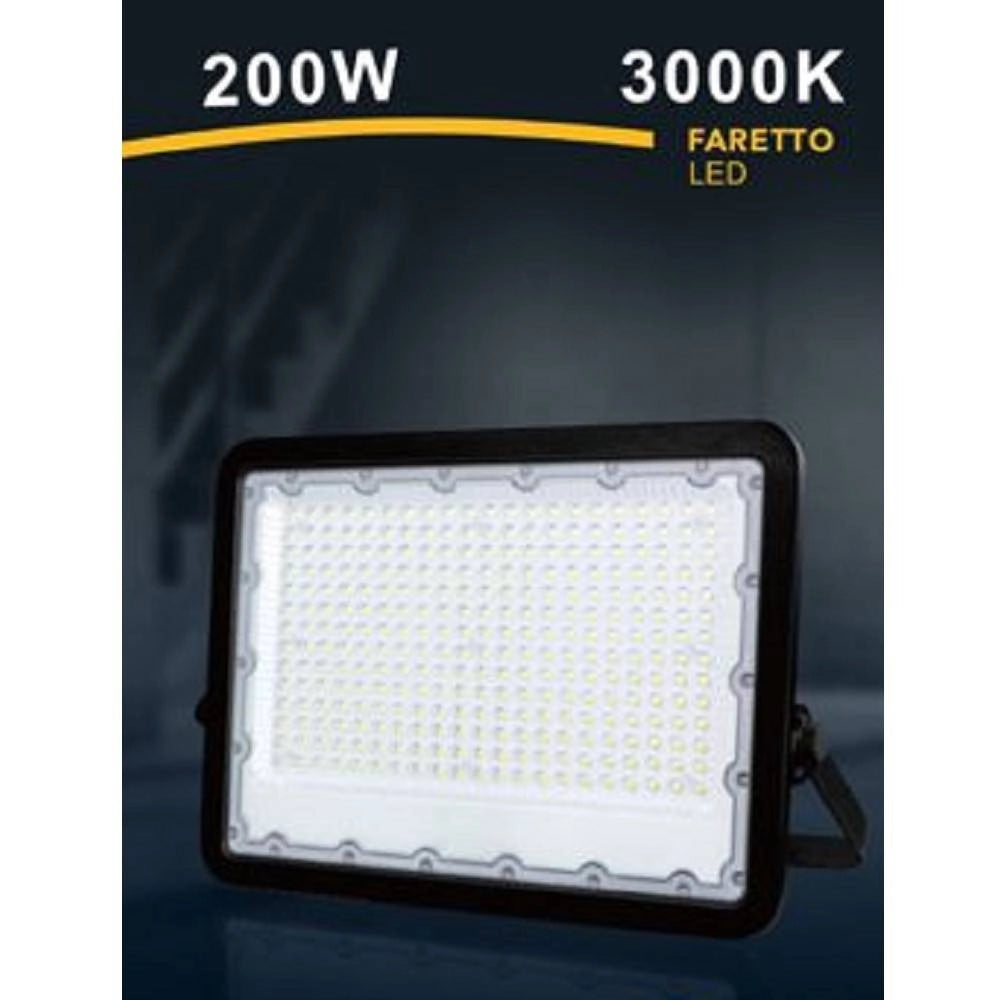 Trade Shop - Faro Led 200 W Ultra Slim Esterno Nero Ip65 Luce Fredda Naturale Calda Fs200w-n -