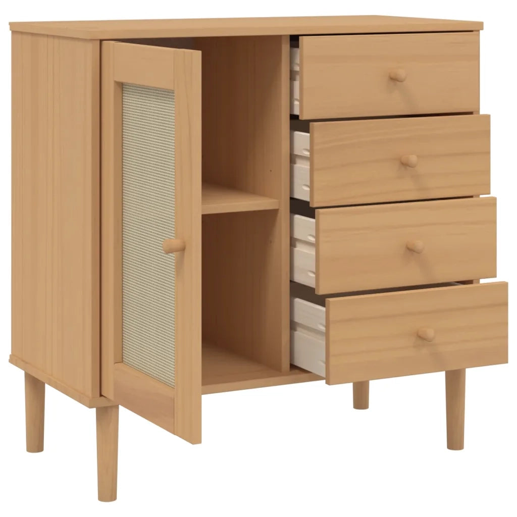 Credenza-Buffet-Armadio da cucina SENJA Aspetto Rattan Marrone 80x40x80 cm Massello Pino 268371