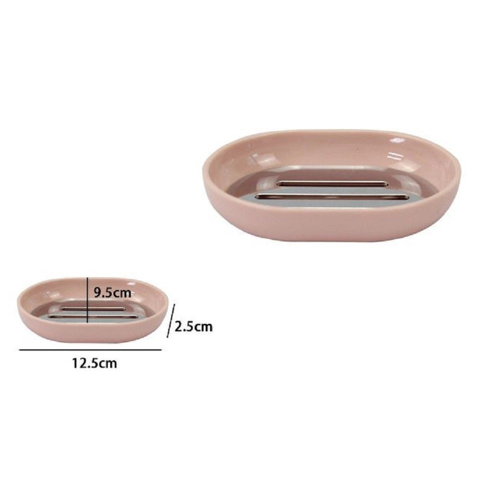 Trade Shop - Piattino Porta Sapone Saponetta Rosa Silver Accessori Bagno 12.5 X 9.5 Cm 79871 -