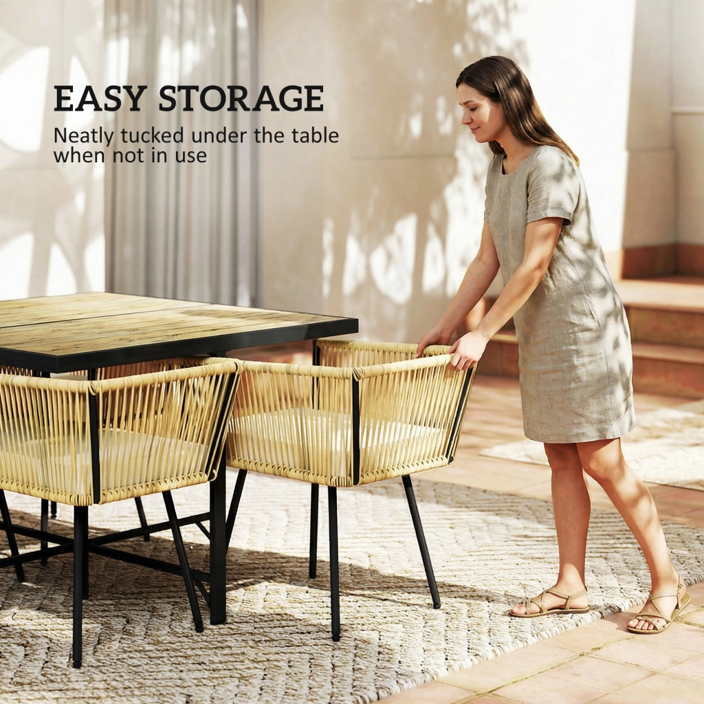 Set 5 Pezzi da Giardino con Tavolo 110x110x74 cm e 4 Sedie in Rattan PE e Legno Beige