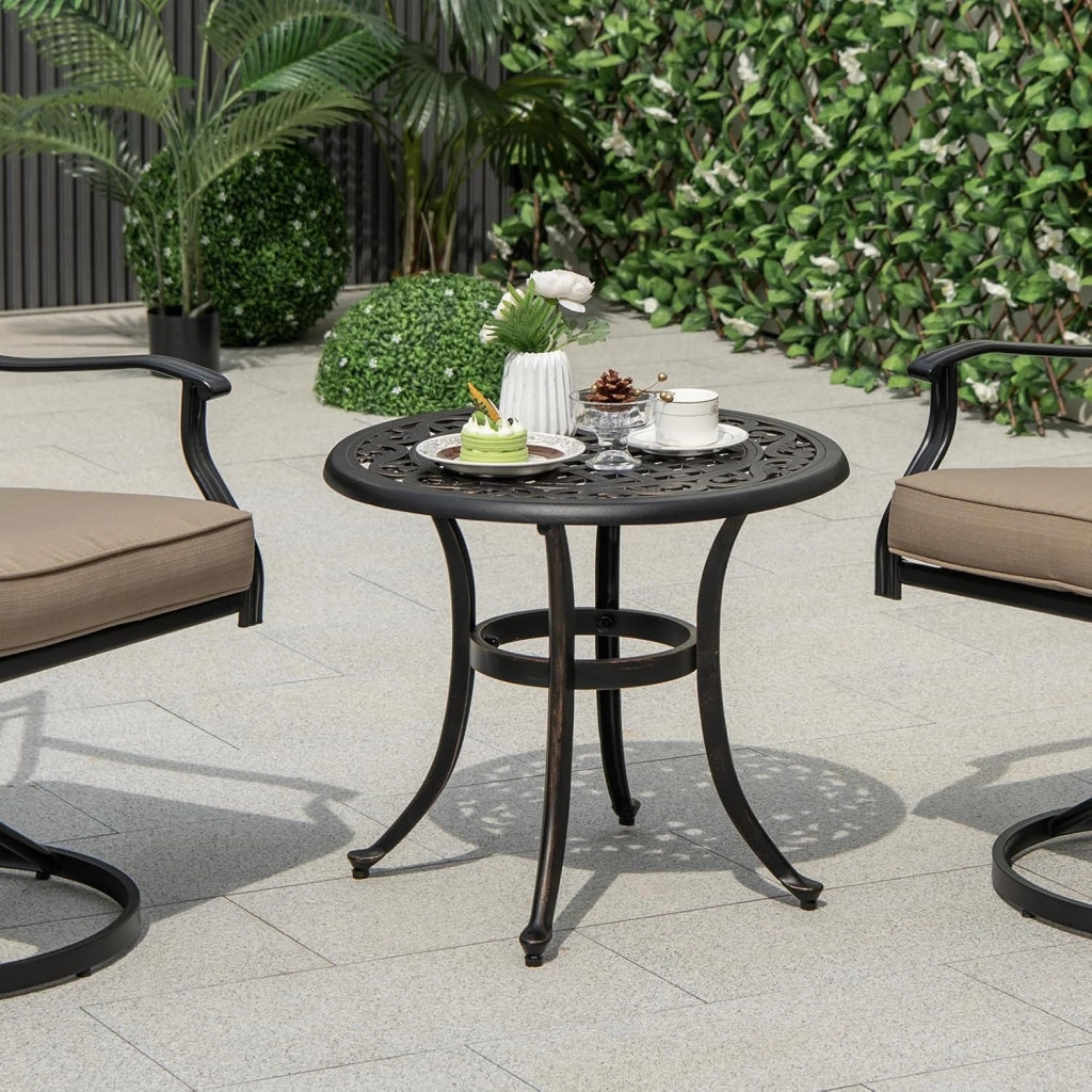 Tavolo da bistrot rotondo, da giardino, in alluminio pressofuso, 60 cm di diametro, con telaio in metallo, per giardino, terrazze, balcone