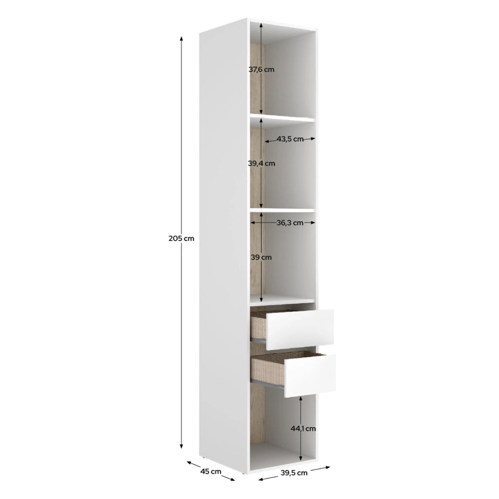 Armadio Camera da Letto Claymont, Guardaroba Grande 3 Ripiani, 45x205h cm Bianco