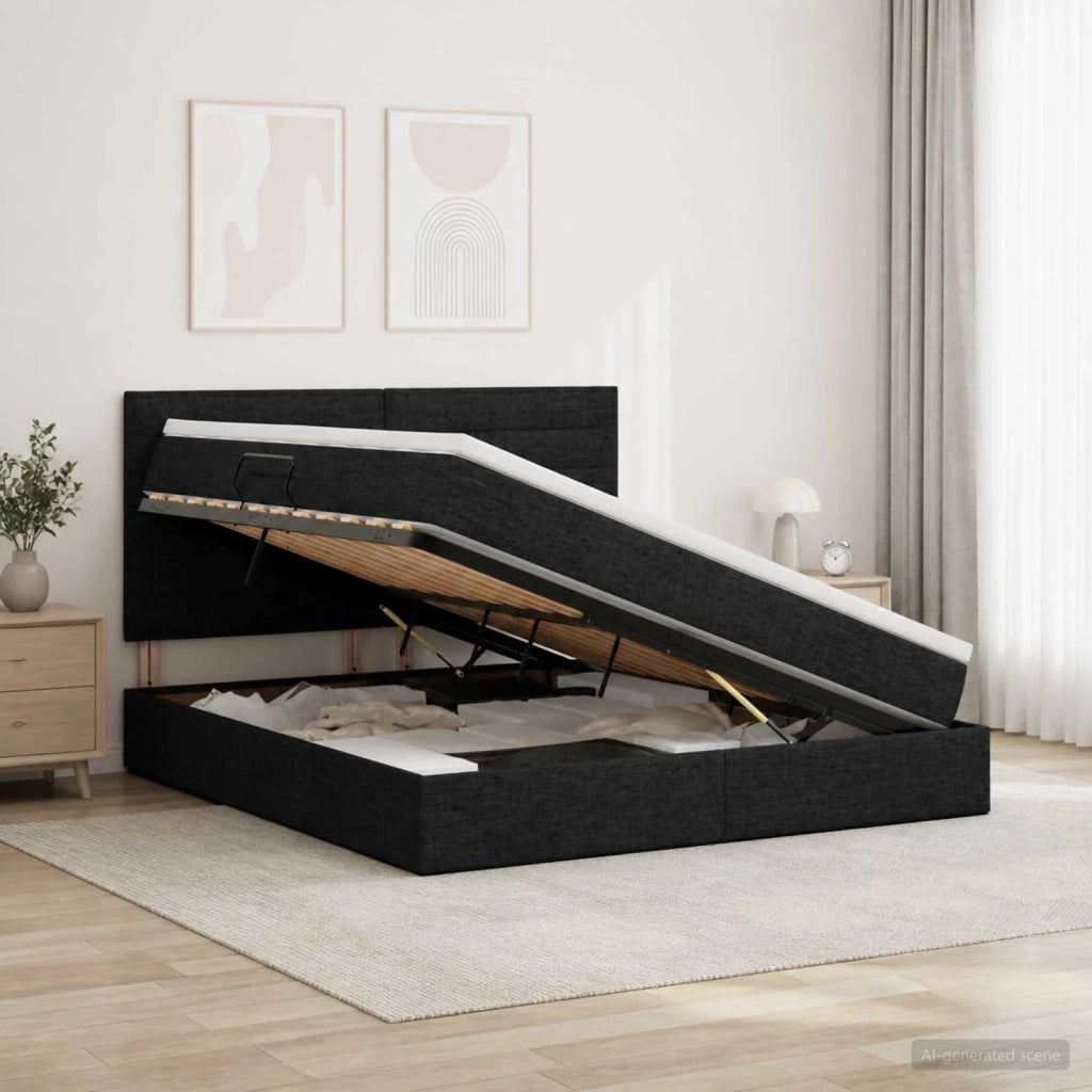 Letto con contenitore e materasso Nero 180 x 200 cm Tessuto 3459458