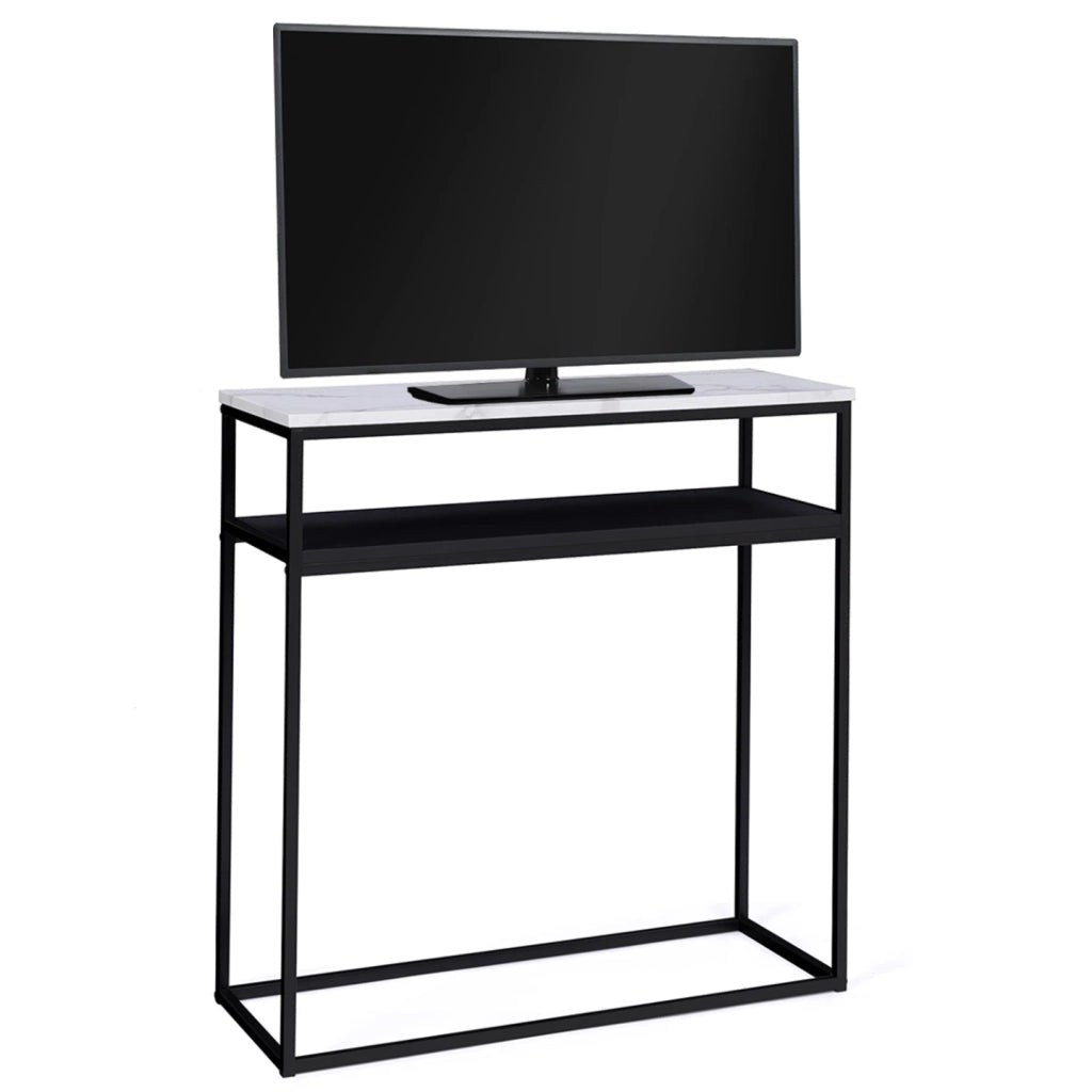 IDMarket - Consolle doppia effetto marmo e legno nero, base in metallo ALASKA