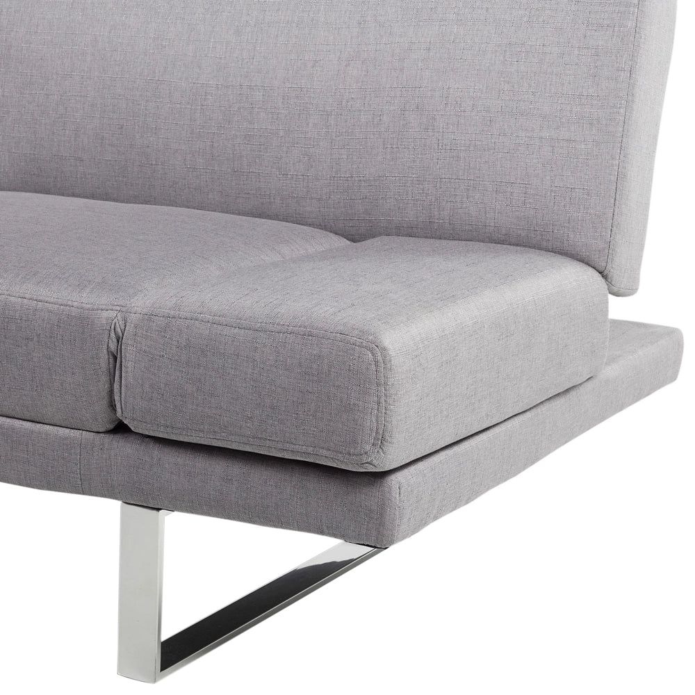 Divano Letto Rivestimento In Tessuto Grigio 3 Posti Meccanismo Click Clack Braccioli Regolabili