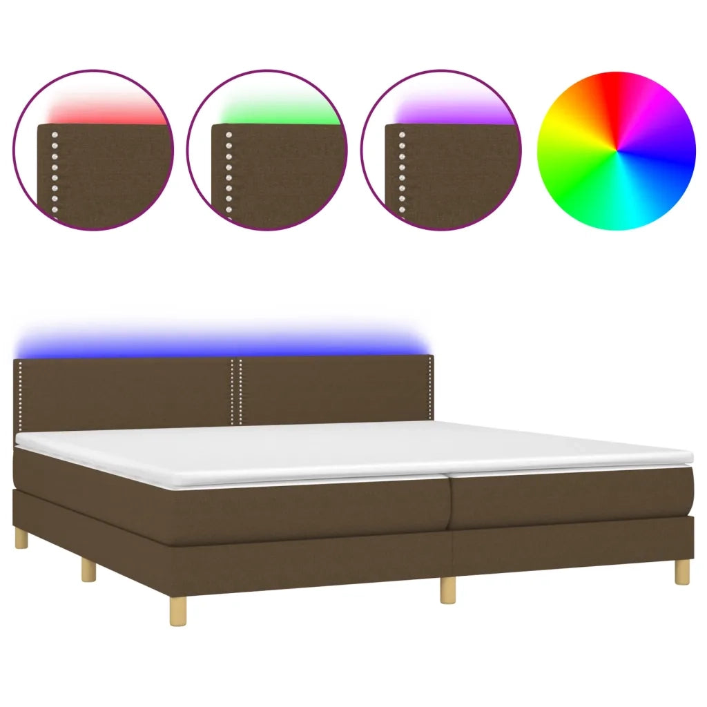 Letto a Molle Materasso e LED Marronescuro 200x200cm in Tessuto 3133664