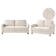 Set da salotto costituito da divani da 2 e 3 posti rivestito in tessuto con braccioli beige chiaro stile moderno