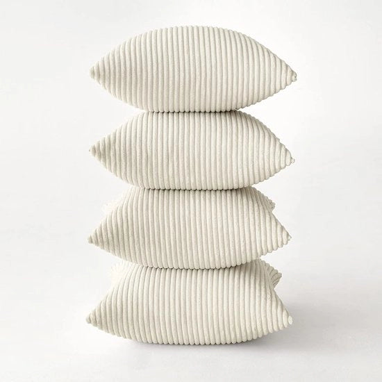 Set di 4 coprifuoco, corduroy, coprifuoco decorativo, cuscino per divano, cuscino di decorazione con chiusura nascosta, 50 x 50 cm, crema