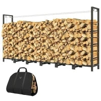 Legnaia da 0.8m³ Regolabile con Telo Impermeabile e Catene in Acciaio, 235x31x116 cm, Nero