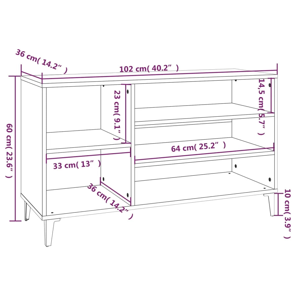 Scarpiera Grigio Cemento 102x36x60 cm in Legno Multistrato 819752
